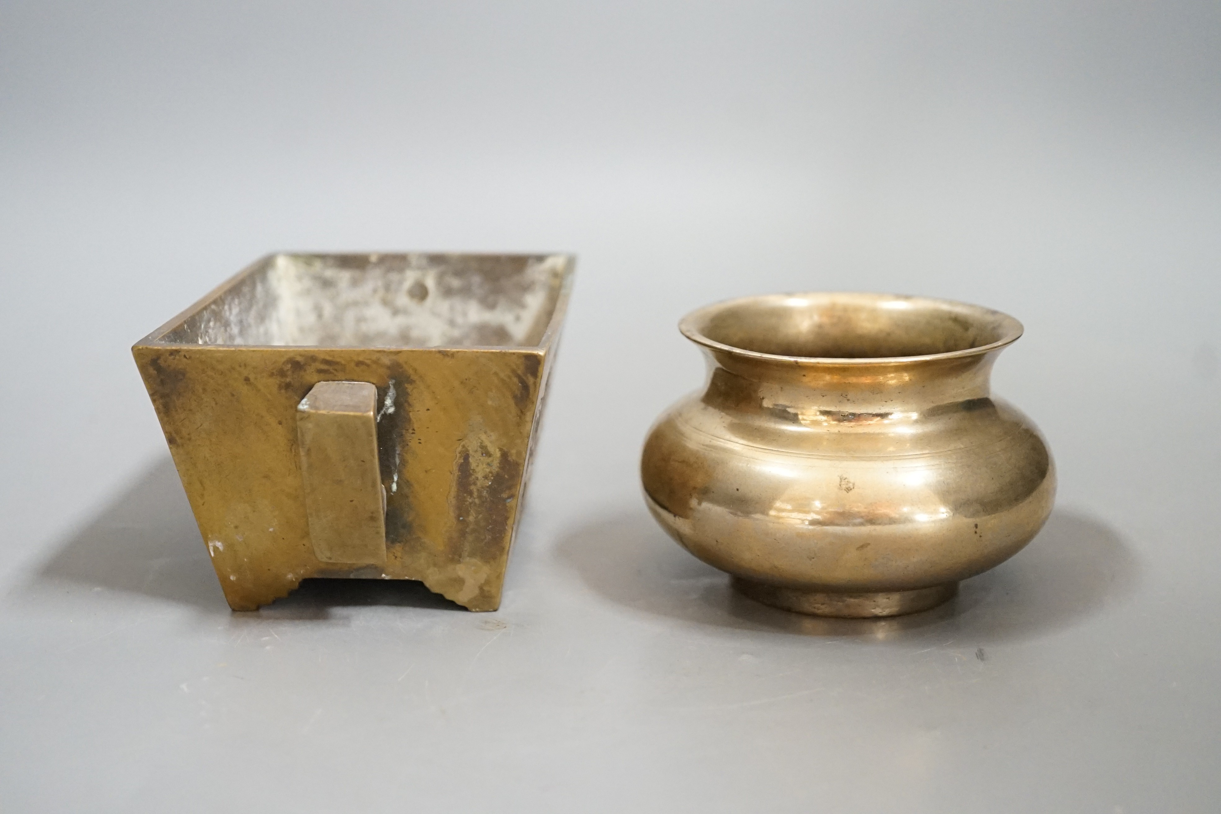 Two early 20th century Chinese bronze censers, rectangular censer 13.5cms wide